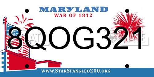 8QOG321 Maryland License Plate