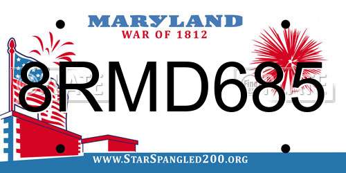 8RMD685 Maryland License Plate