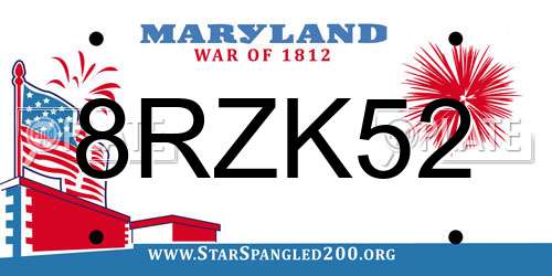 8RZK52 Maryland License Plate