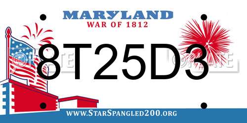 8T25D3 Maryland License Plate