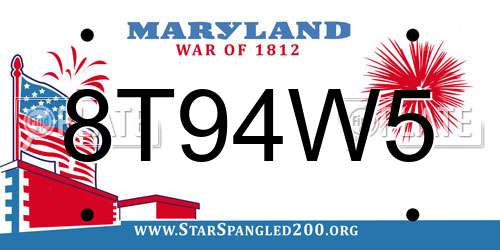 8T94W5 Maryland License Plate
