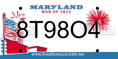 8T98O4 Maryland License Plate