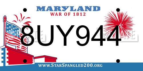 8UY944 Maryland License Plate