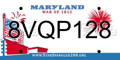 8VQP128 Maryland License Plate