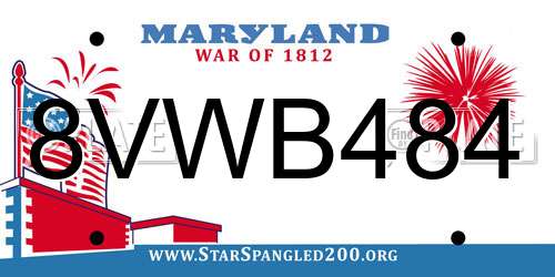 8VWB484 Maryland License Plate