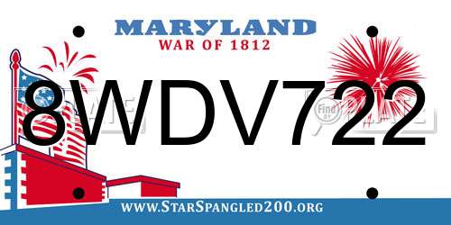 8WDV722 Maryland License Plate