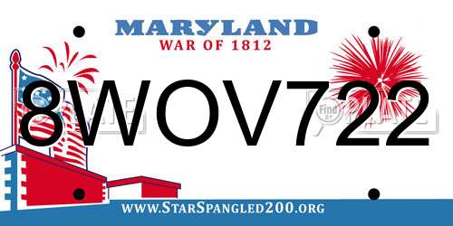 8WOV722 Maryland License Plate
