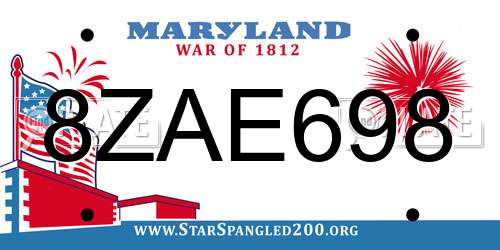 8ZAE698 Maryland License Plate