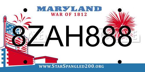 8ZAH888 Maryland License Plate
