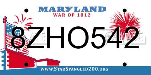 8ZHO542 Maryland License Plate