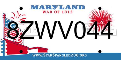 8ZWV044 Maryland License Plate