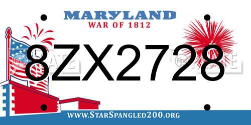 8ZX2728 Maryland License Plate