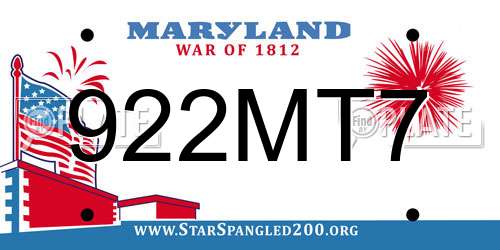 922MT7 Maryland License Plate