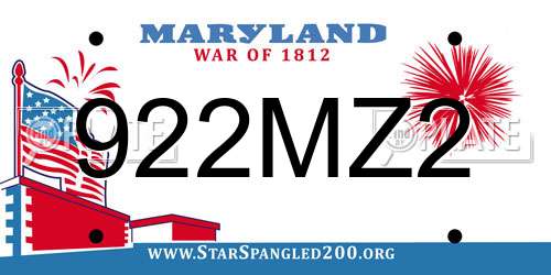 922MZ2 Maryland License Plate
