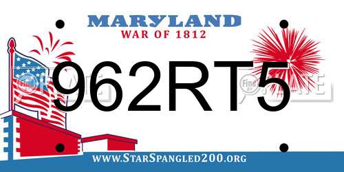 962RT5 Maryland License Plate