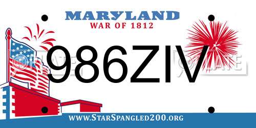 986ZIV Maryland License Plate