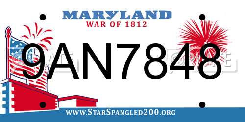 9AN7848 Maryland License Plate