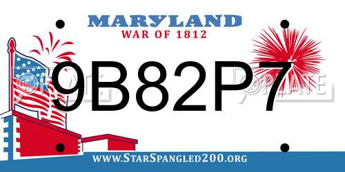 9B82P7 Maryland License Plate