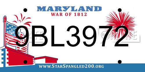 9BL3972 Maryland License Plate