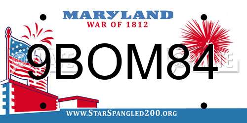 9BOM84 Maryland License Plate
