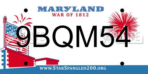 9BQM54 Maryland License Plate