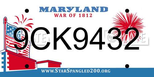 9CK9432 Maryland License Plate