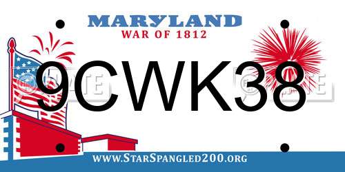 9CWK38 Maryland License Plate
