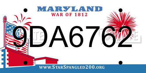 9DA6762 Maryland License Plate