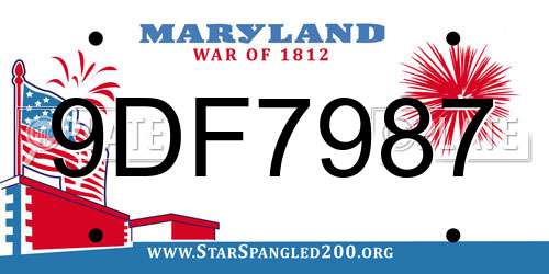9DF7987 Maryland License Plate