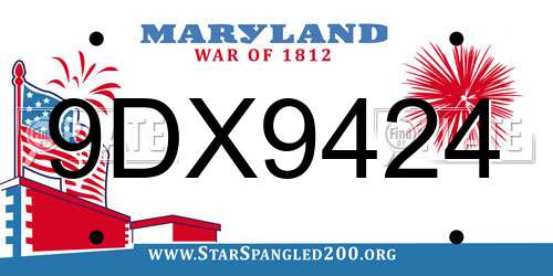 9DX9424 Maryland License Plate