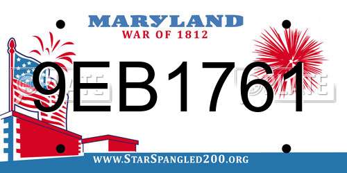 9EB1761 Maryland License Plate