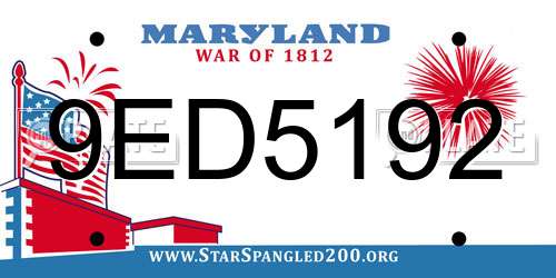 9ED5192 Maryland License Plate