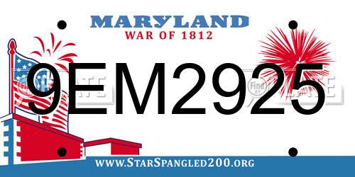 9EM2925 Maryland License Plate