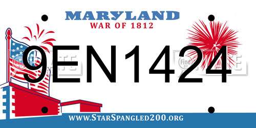 9EN1424 Maryland License Plate