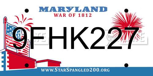9FHK227 Maryland License Plate