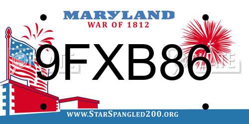 9FXB86 Maryland License Plate