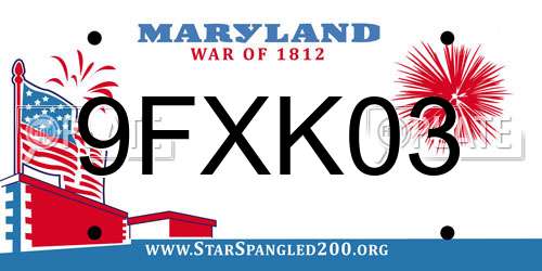 9FXK03 Maryland License Plate