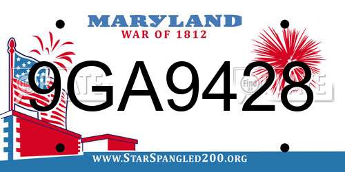 9GA9428 Maryland License Plate