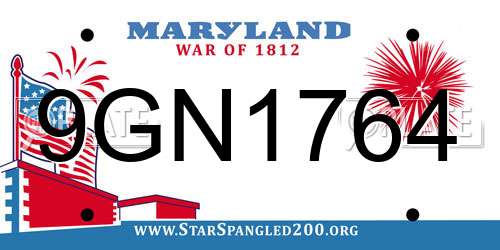 9GN1764 Maryland License Plate