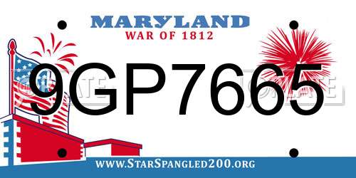 9GP7665 Maryland License Plate