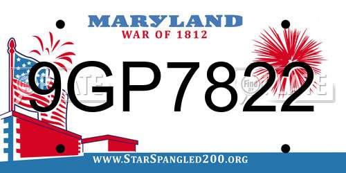 9GP7822 Maryland License Plate