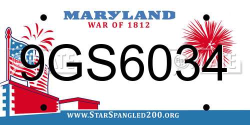 9GS6034 Maryland License Plate
