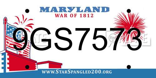9GS7573 Maryland License Plate