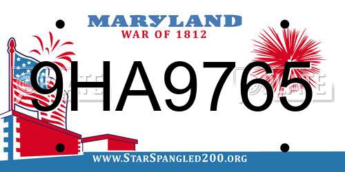 9HA9765 Maryland License Plate