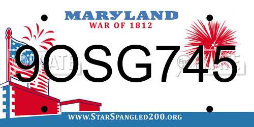 9OSG745 Maryland License Plate