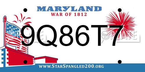 9Q86T7 Maryland License Plate