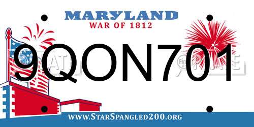 9QON701 Maryland License Plate