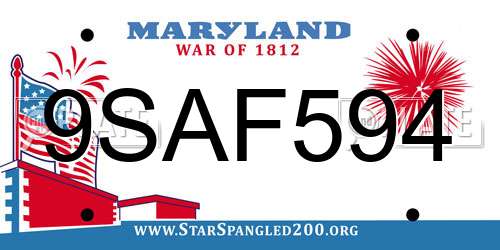 9SAF594 Maryland License Plate