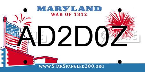 AD2D0Z Maryland License Plate