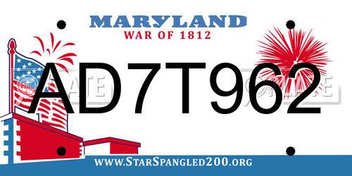 AD7T962 Maryland License Plate